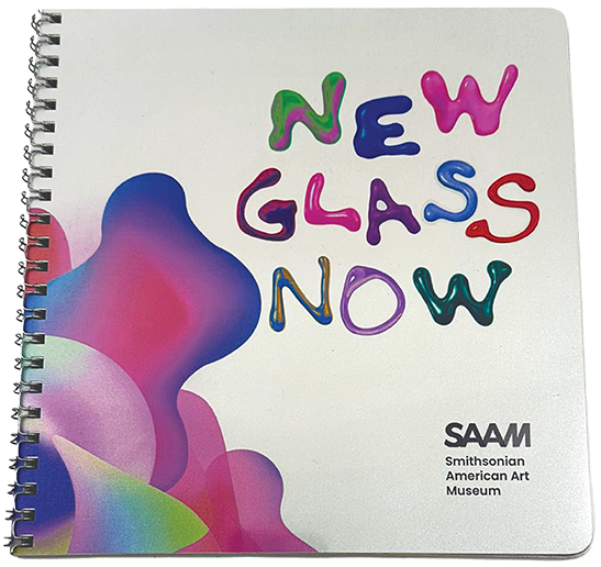 Close up of the New Glass Now museum catalog book.
