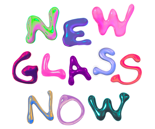 Close up of custom typography made for the New Glass Now project featuring bright colors and fluid forms.