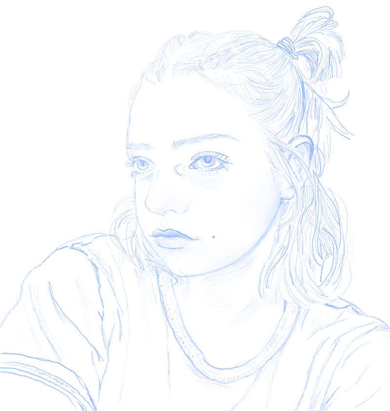 Progress View of digital self portrait showing initial sketch.