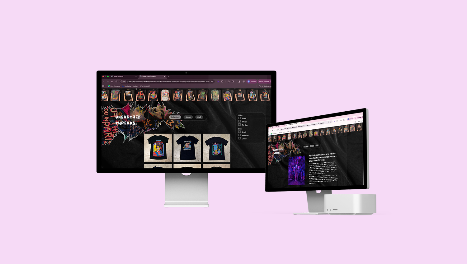 Wide view of Unearthed Threads collection site home page on a Mac desktop.