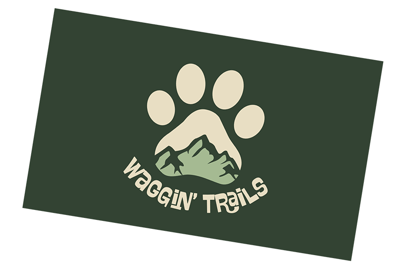Front side of Waggin' Trails buisness card featuring logo